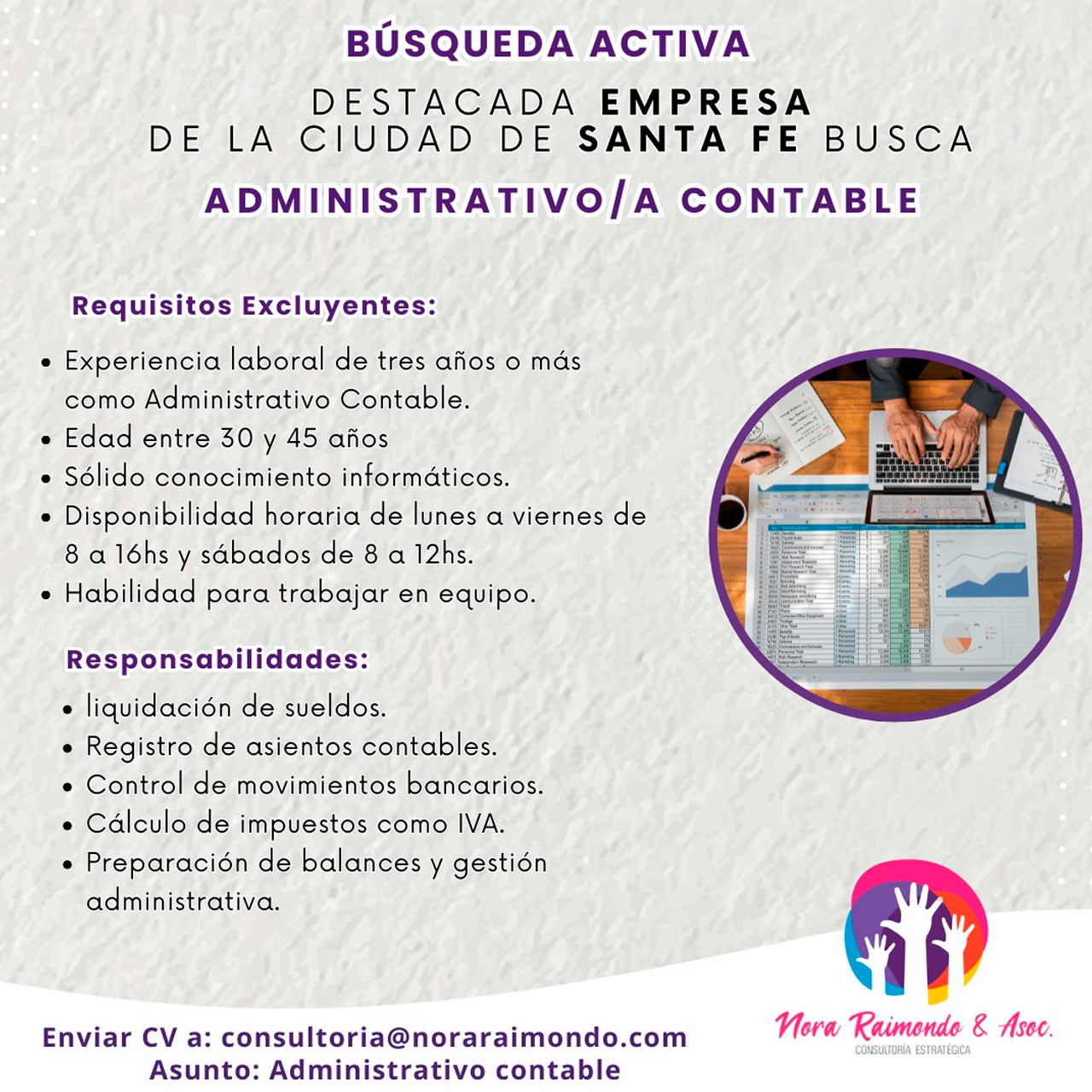 Destacada Empresa de Santa fe Busca Administrativo/a Contable