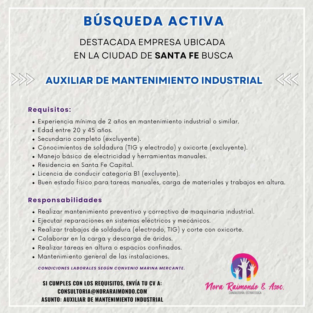 Búsqueda Activa Auxiliar de Mantenimiento industrial en Santa Fe